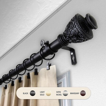 Central Design 1 in. Ron Curtain Rod with 66 to 120 in. Extension, Black 100-09-662